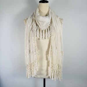 VTG Sheer‎ Embroidered Shawl Scarf Wrap Tassel Fringe Boho Bridal Evening 84X2"